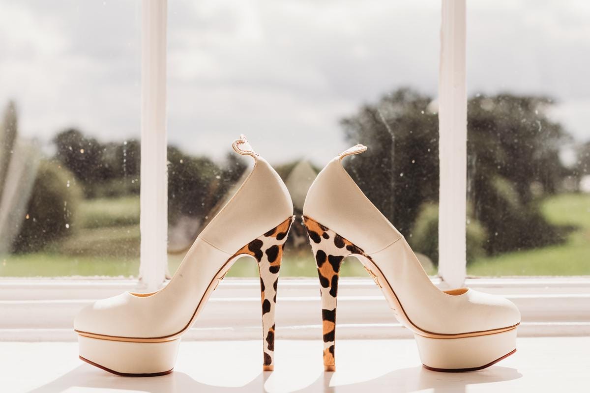 Bridal shoes on the windowsill of the bridal suite at Norwood Park