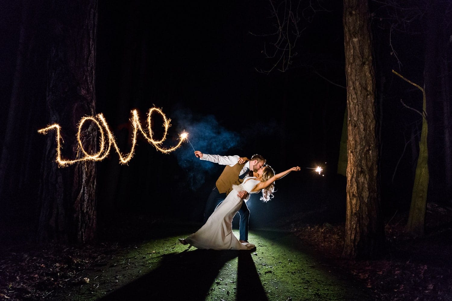 Winter wedding with sparklers