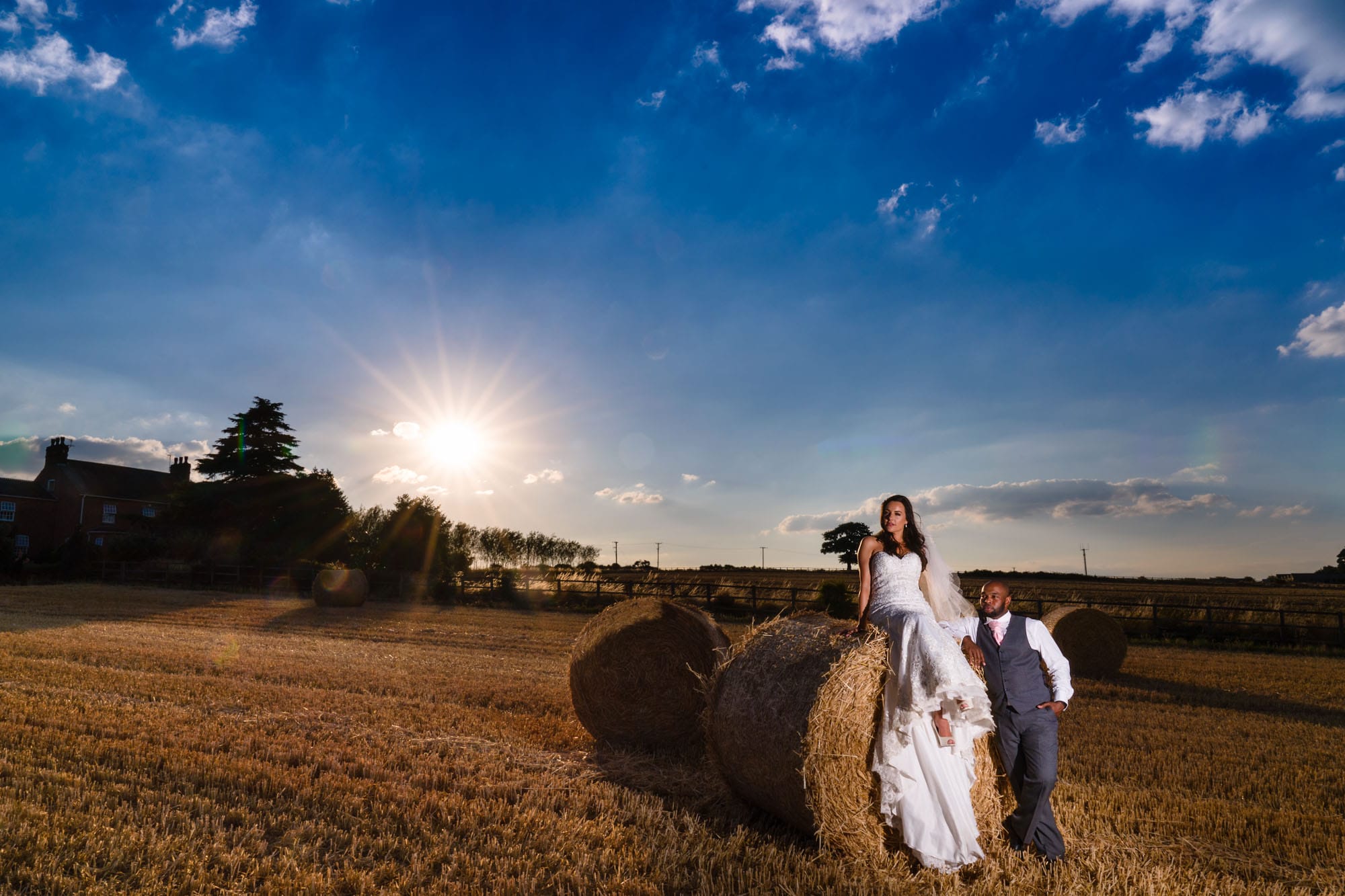 bride & groom strike a pose at Swancar Farm