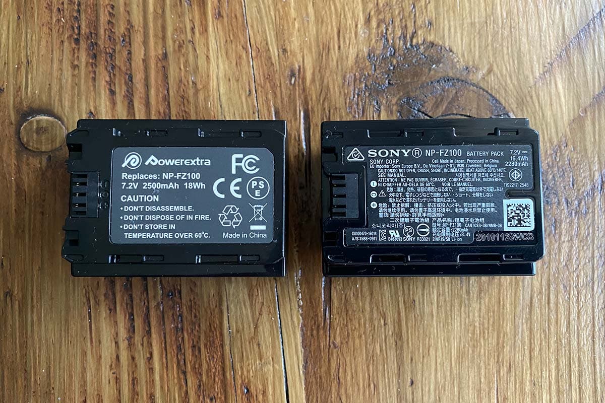PowerExtra NP-FZ100 battery versus Sony original battery