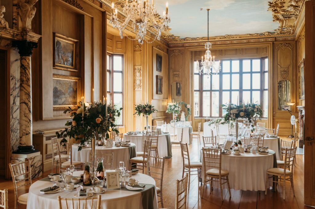 Wedding reception room, the Long gallery at Harlaxton Manor