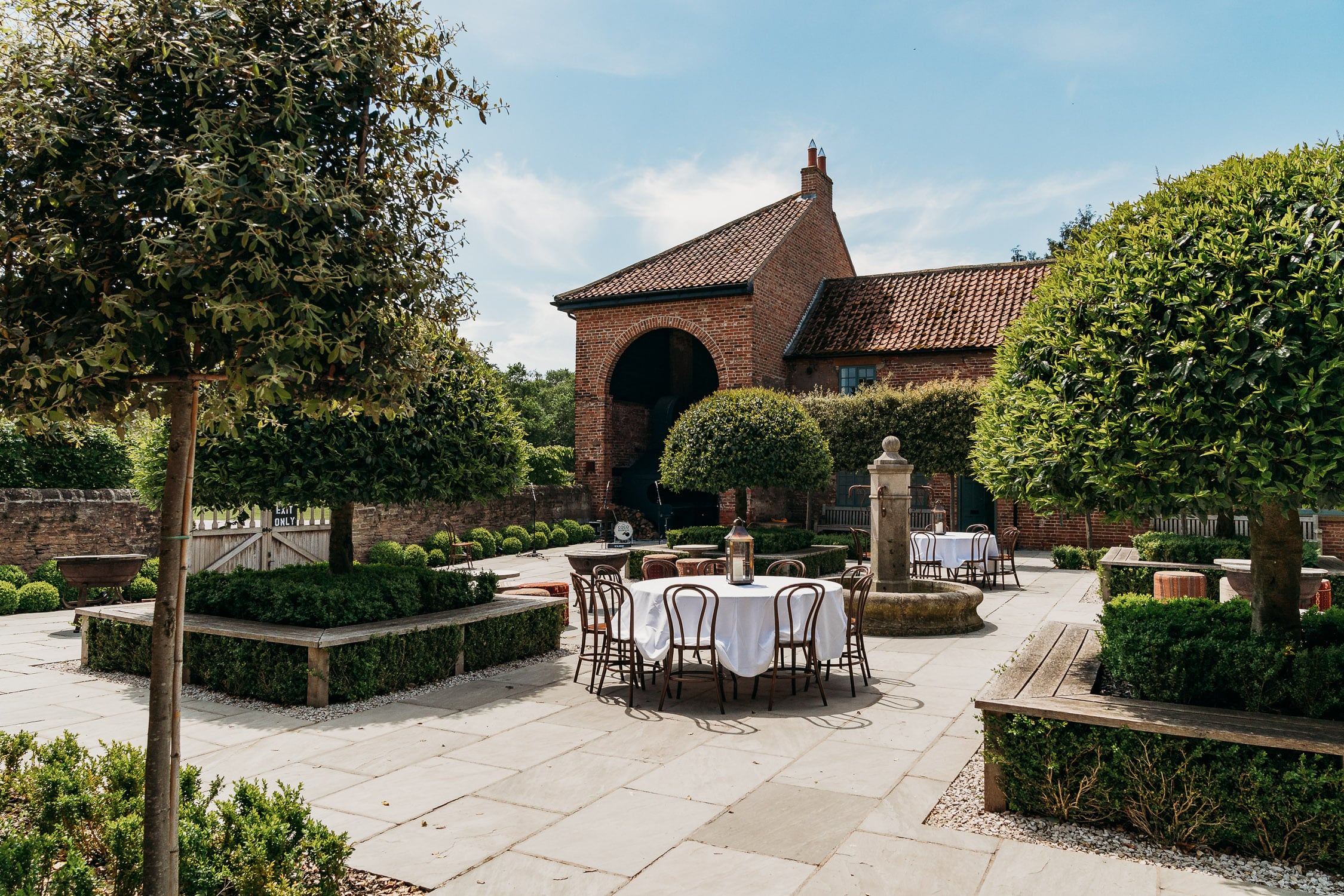 Hazel Gap Barn courtyard with tables set up outside
