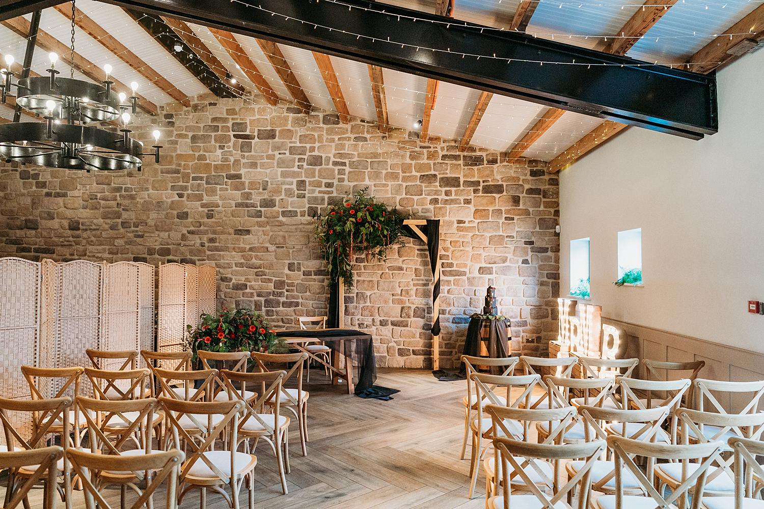 wedding ceremony room at Stretton Manor Barn