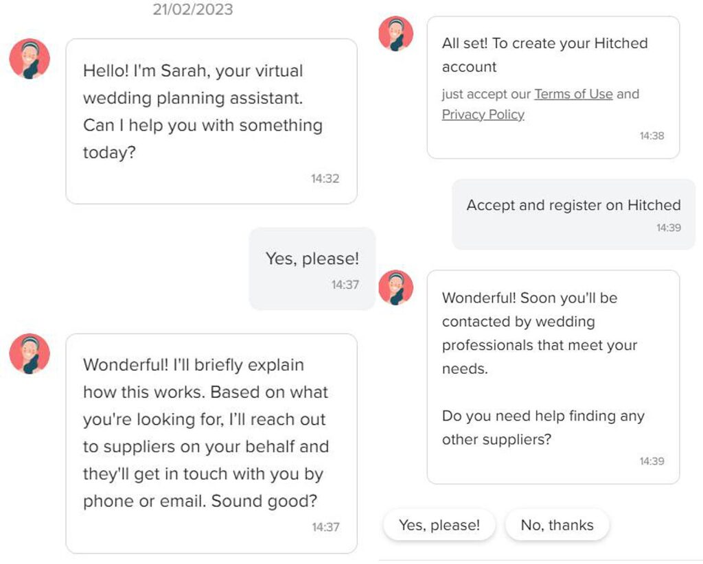 Robot automated messages from Hitched